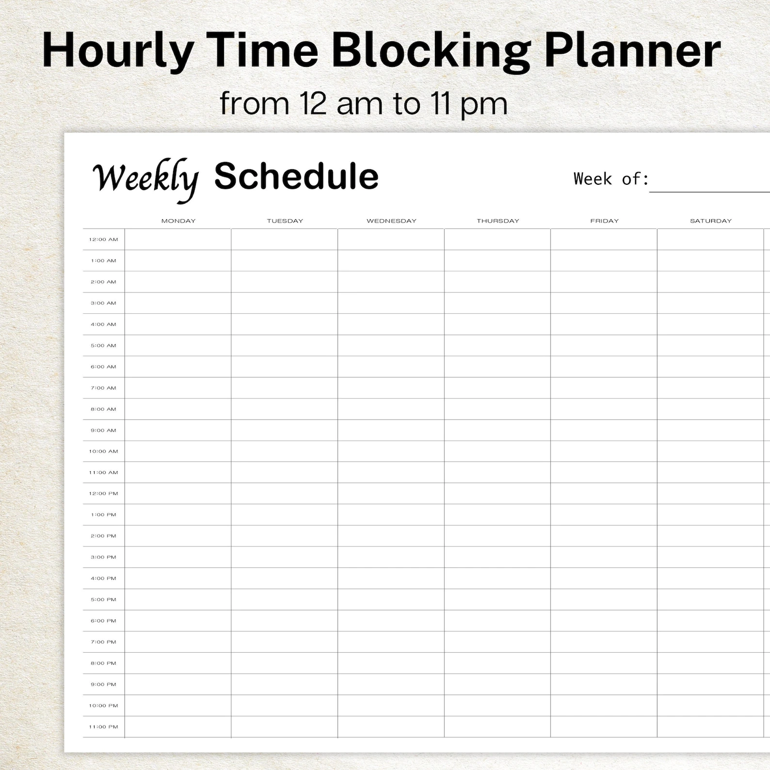 Weekly Printable Planner Daily Planner With Hourly Time block StriveZen