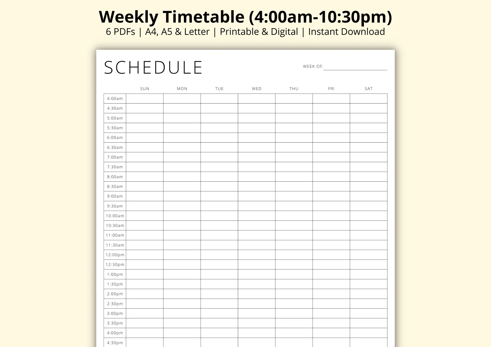 Printable 30 Minute Schedule Template