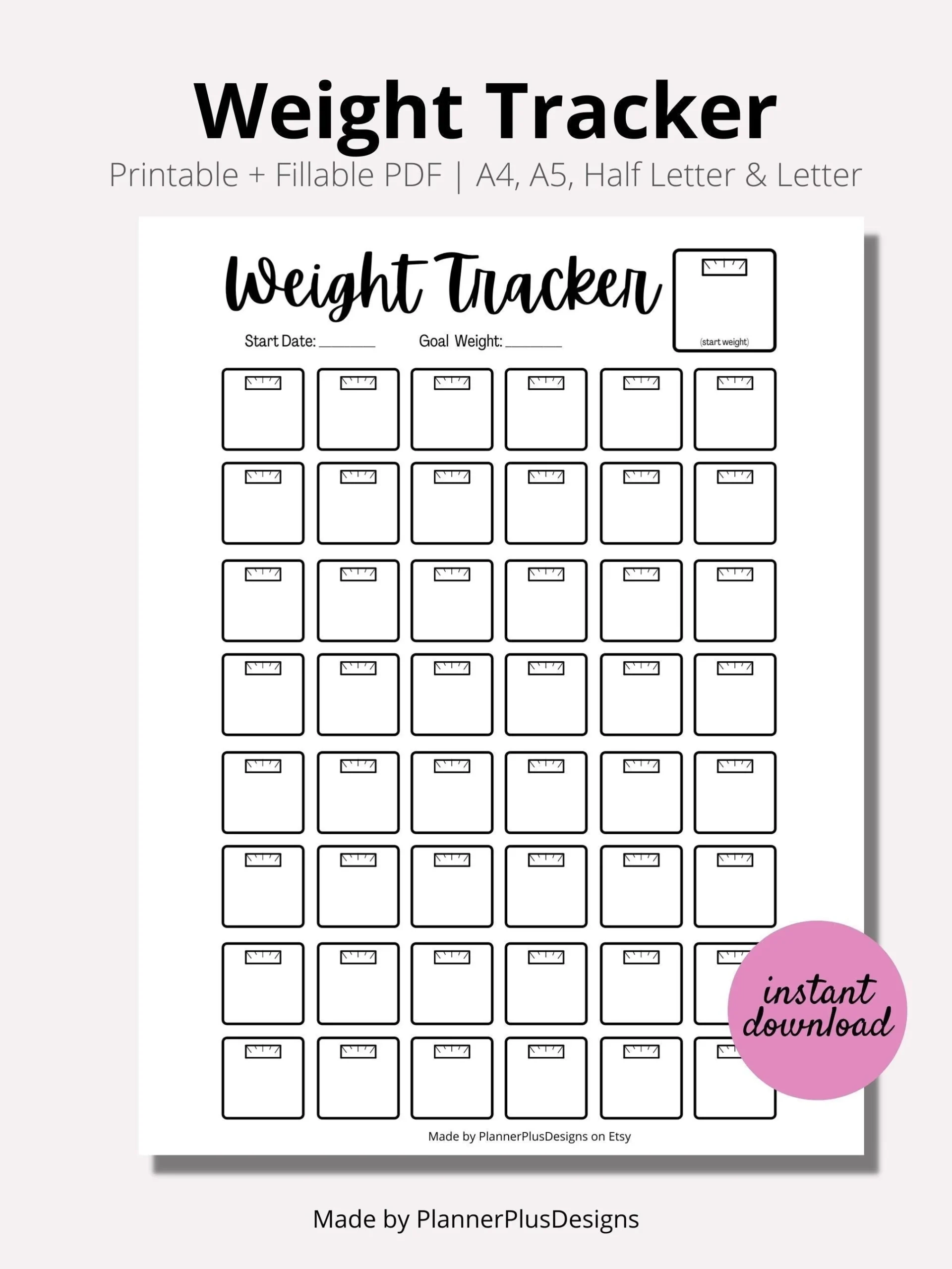 Weight Loss Tracker Journal Printable Weight Loss Chart Weight Loss Goal Tracker Week Weigh In INSTANT Download PDF A4 A5 Half LETTER Etsy
