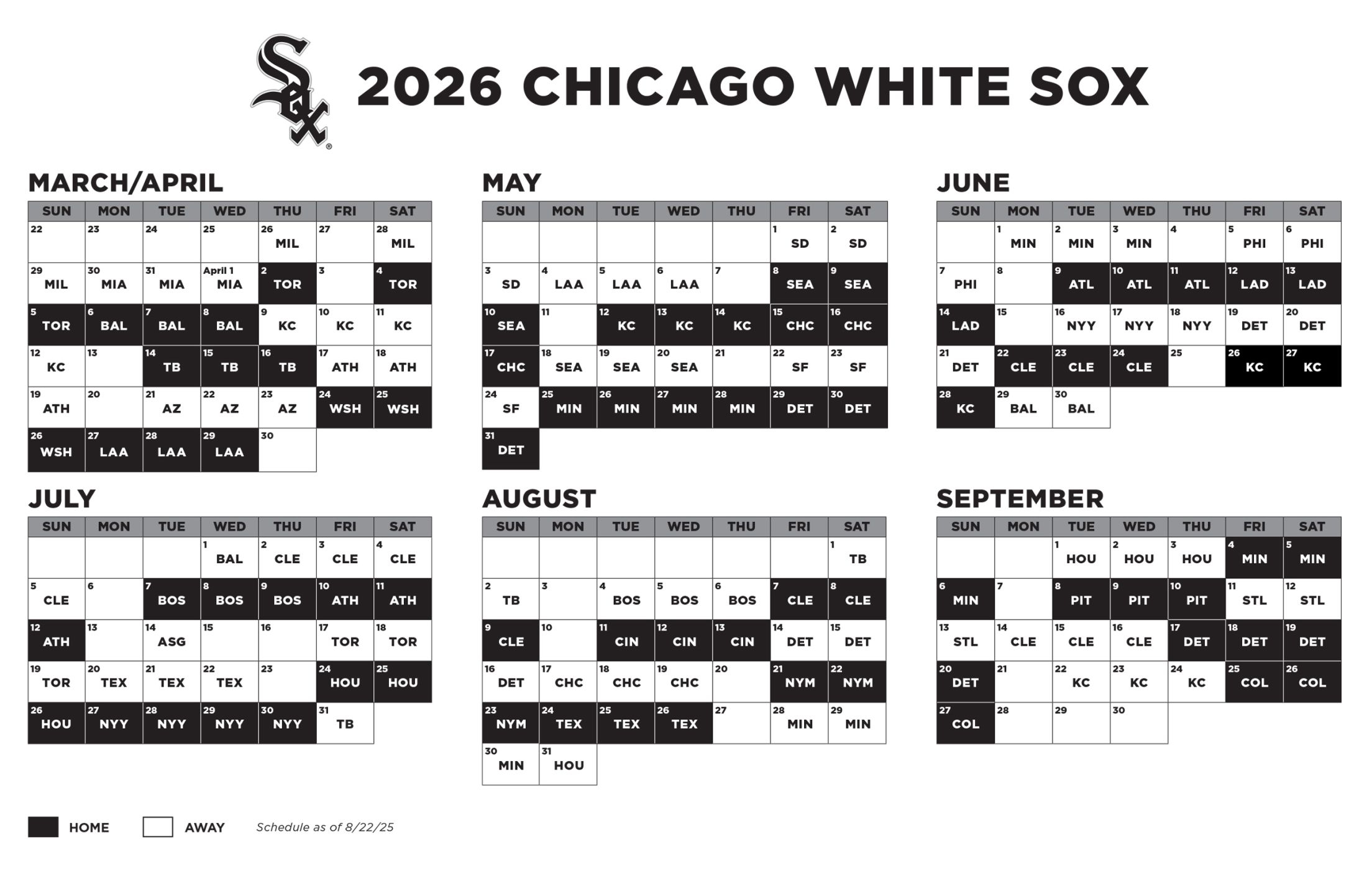 White Sox Printable Schedule Chicago White Sox White Sox Printable Schedule Chicago White Sox