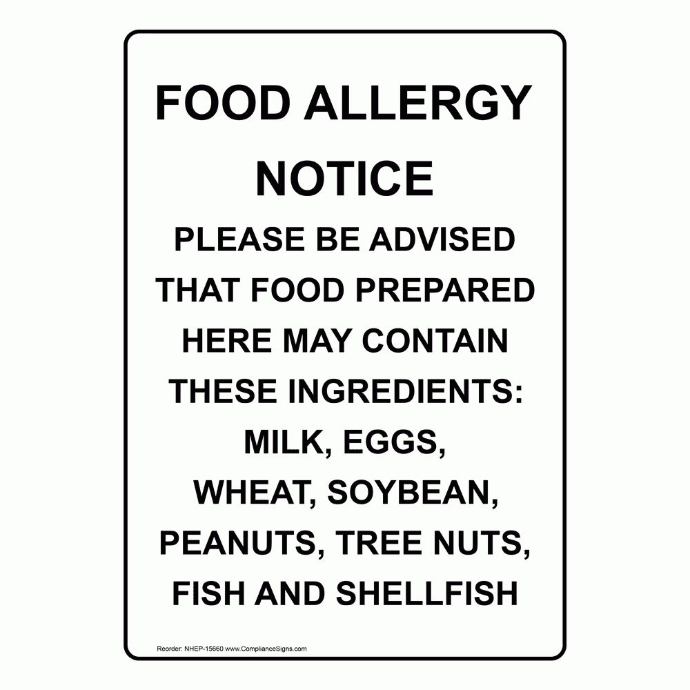 White Vertical Sign Food Allergy Notice Please Be Advised White Vertical Sign Food Allergy Notice Please Be Advised