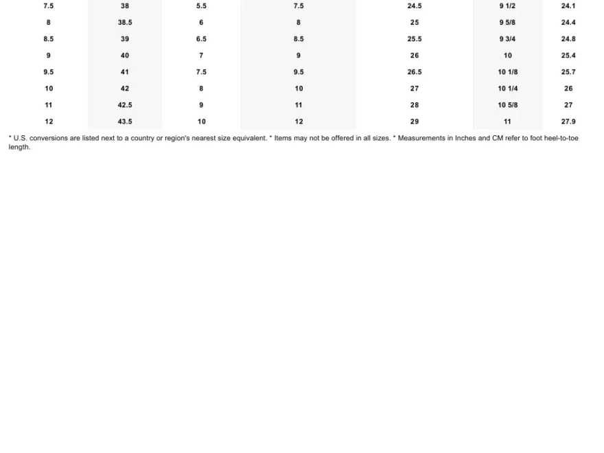 Women s Shoe Size Conversions Chart Toms Download Printable PDF Templateroller