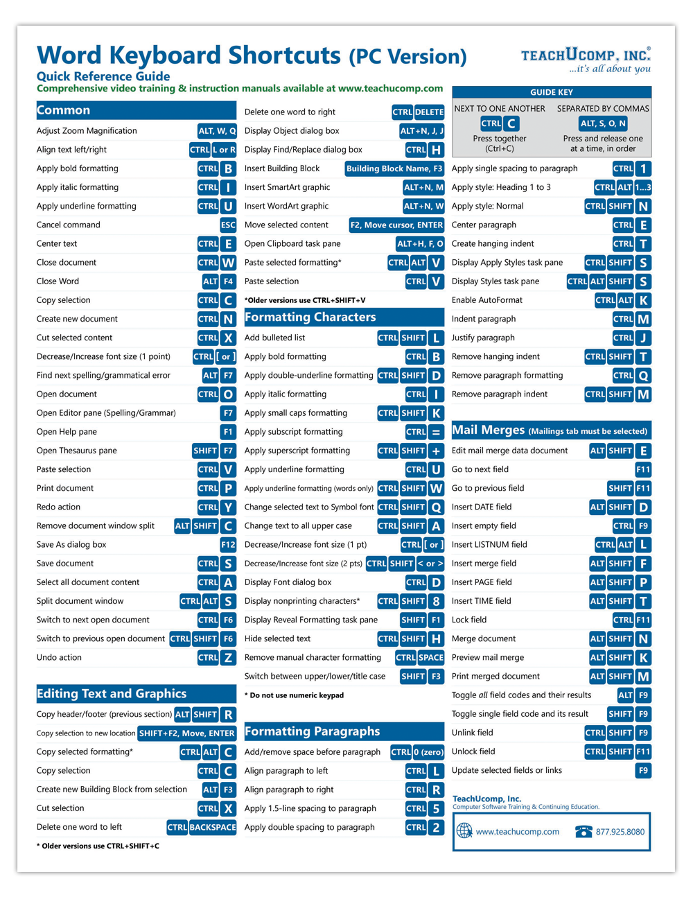 Word PC Windows Keyboard Shortcuts Quick Reference Guide TeachUcomp Inc  Word PC Windows Keyboard Shortcuts Quick Reference Guide TeachUcomp Inc