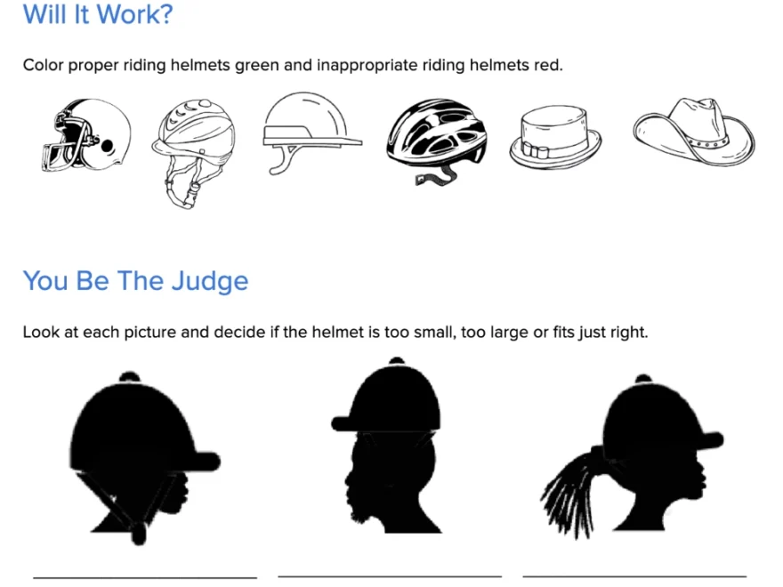 Worksheet Helmet Safety Care White Oak Stables