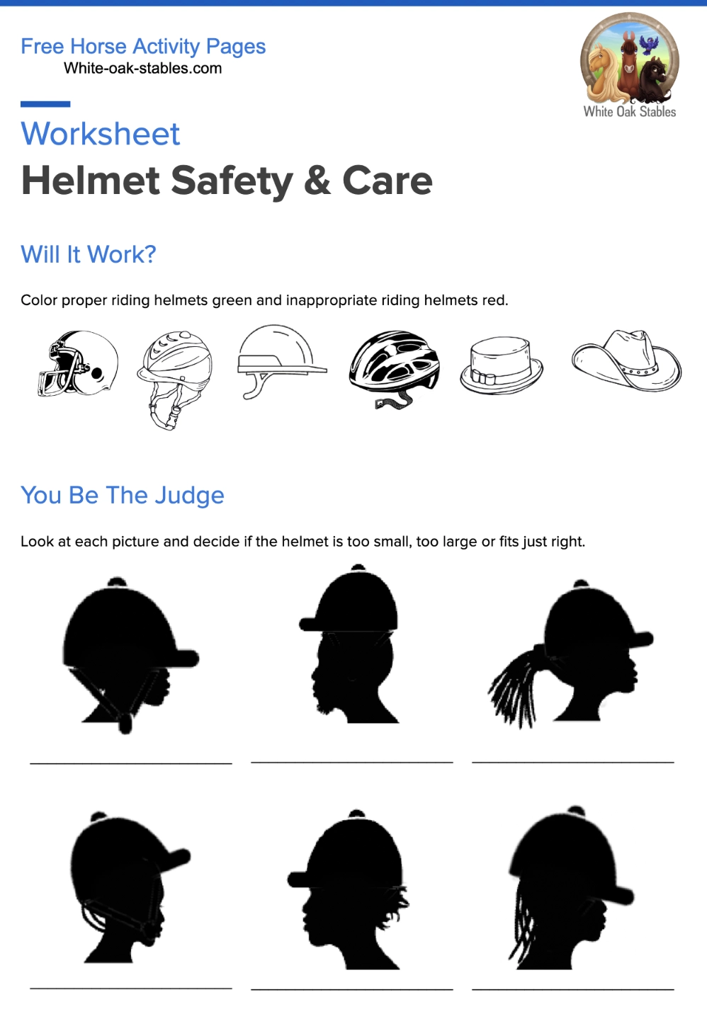 Worksheet Helmet Safety Care White Oak Stables Worksheet Helmet Safety Care White Oak Stables