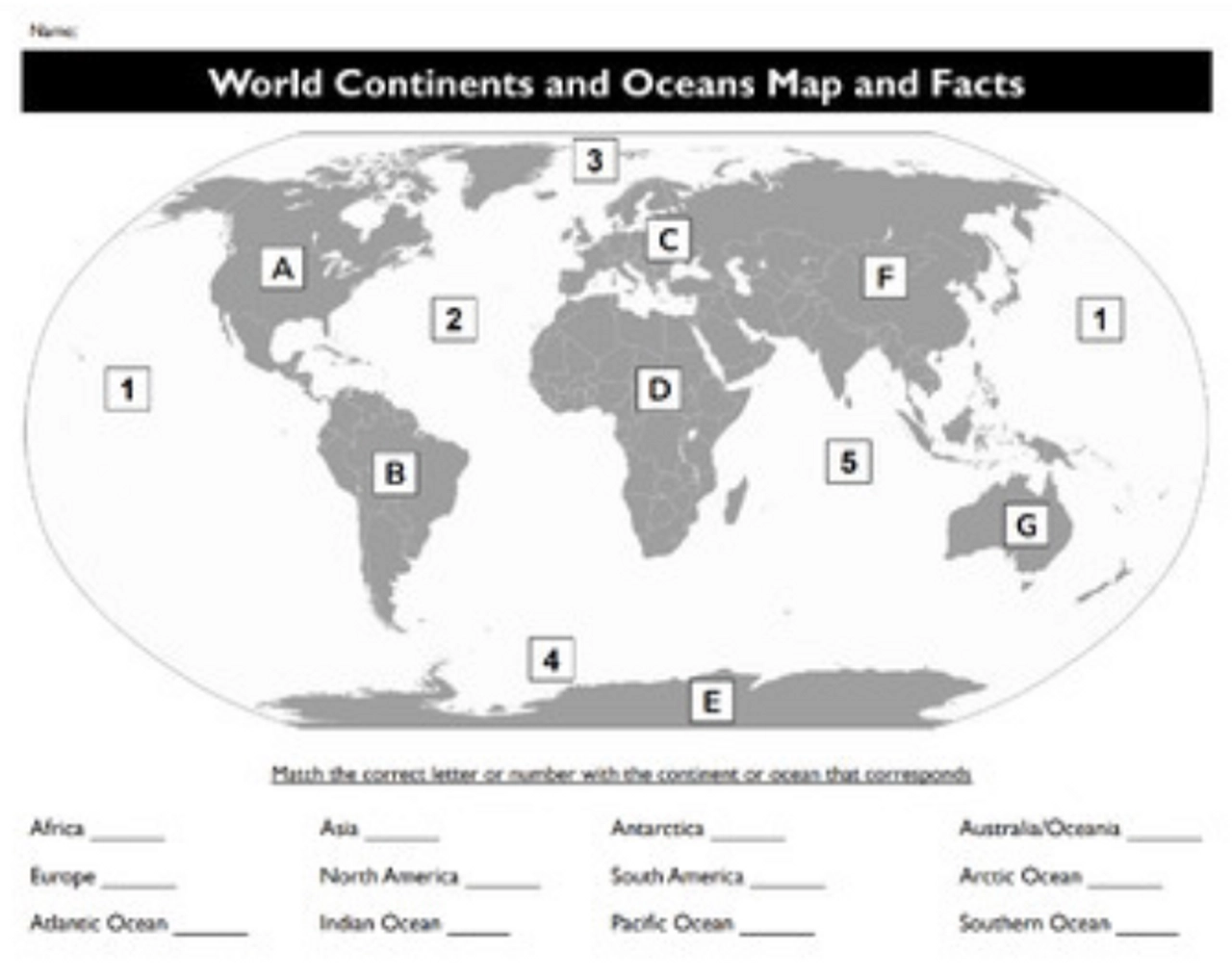 Continents And Oceans Study Guide Printable Continents And Oceans Study Guide Printable