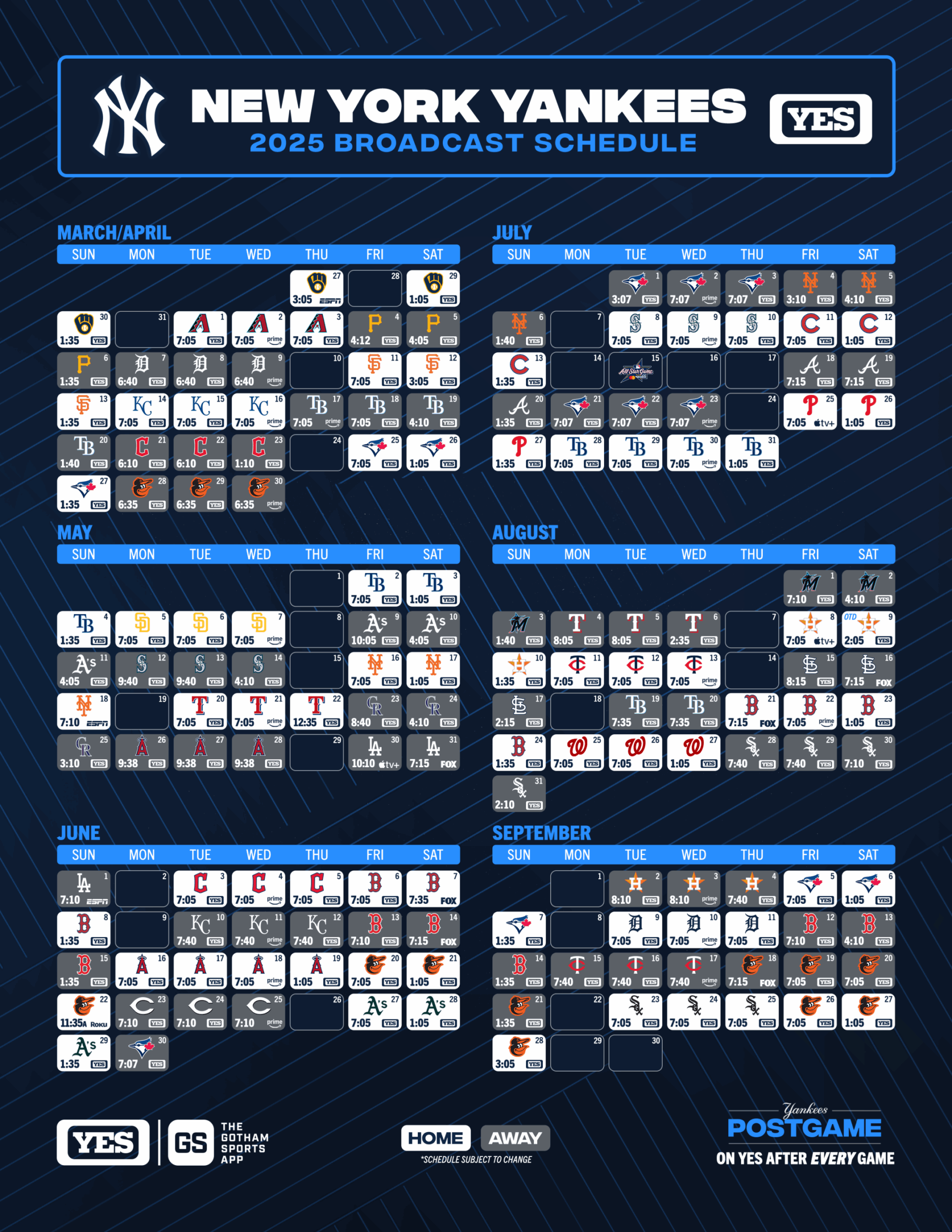 YES Yankees Broadcast Schedule YES Network YES Network YES Yankees Broadcast Schedule YES Network YES Network