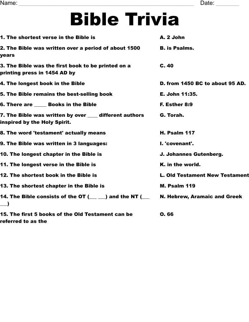 Bible Trivia Questions For Youth Printable Bible Trivia Questions For Youth Printable
