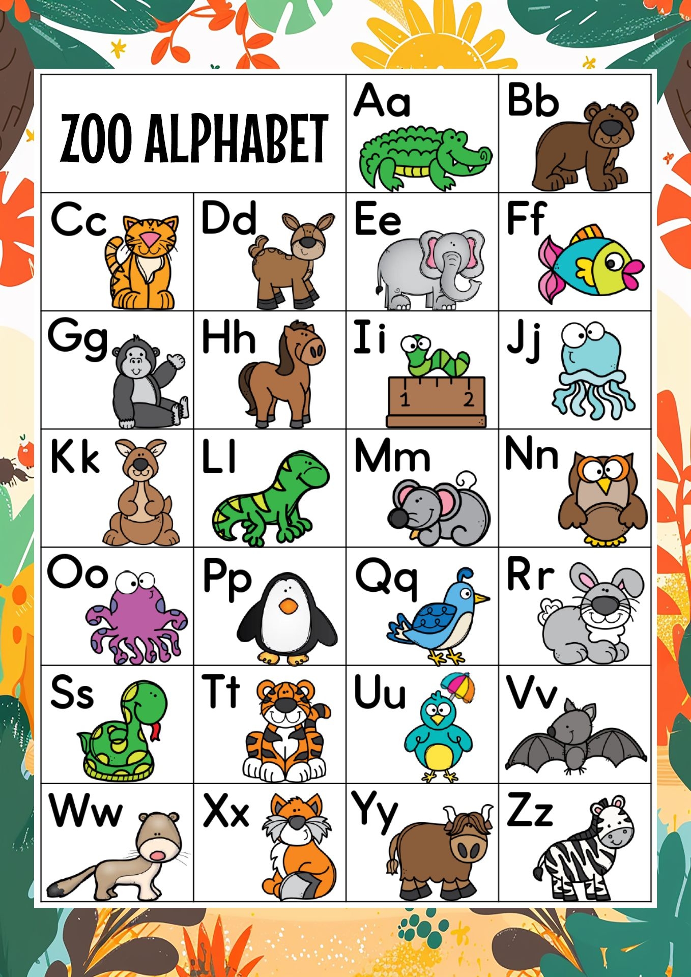 Printable Zoo Phonics Alphabet Chart