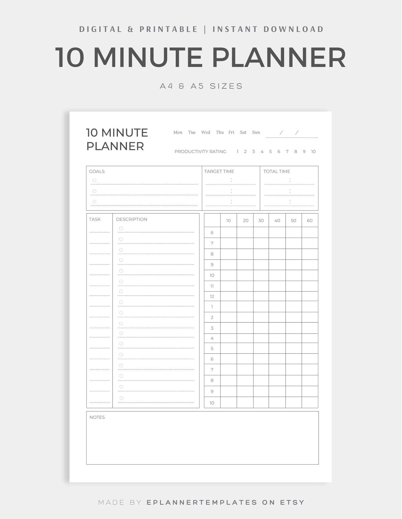 10 Minute Planner Pomodoro Tracker Time Management Productivity Planner Work Organization To Do List Daily Pomodoro Time A4 A5 PDF Etsy