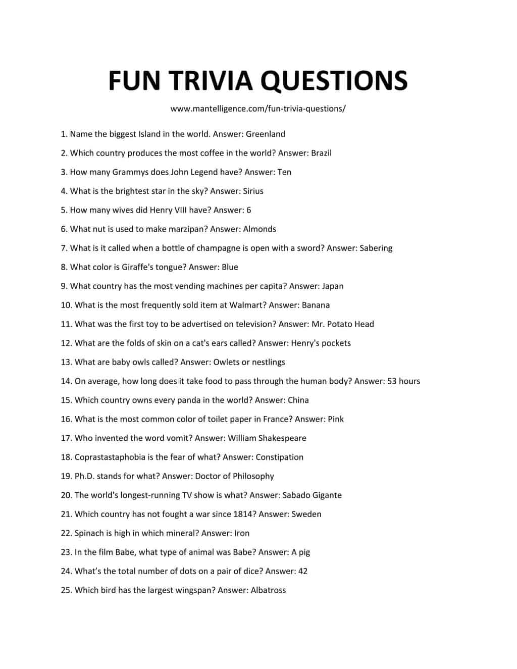 136 Best Trivia Questions Answers Fun General Random Mantelligence