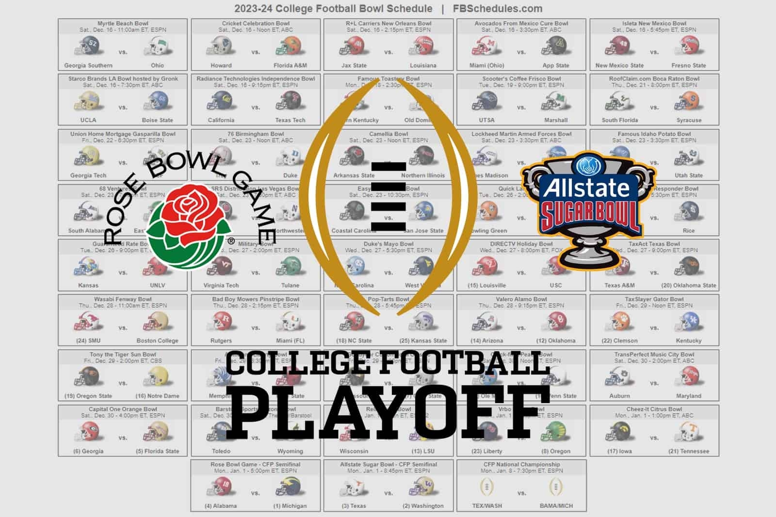 Printable Ncaa Bowl Schedule