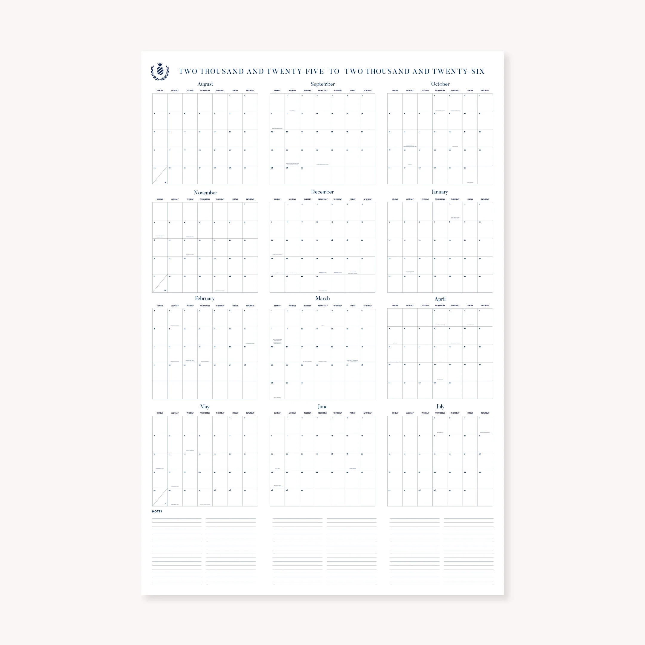 2025 2026 Wall Calendar Printable Simplified