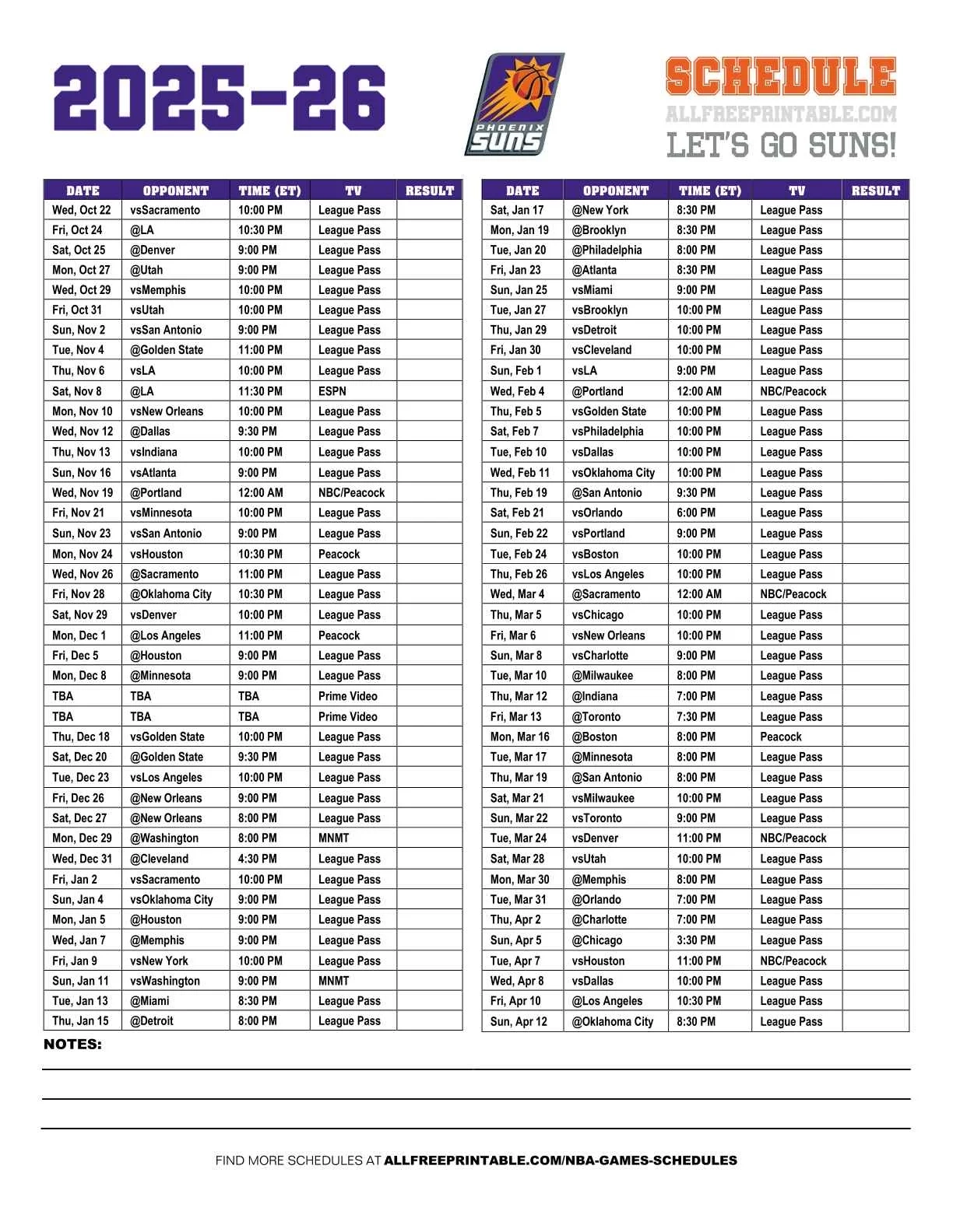 2025 26 Phoenix Suns Schedule Free Printable