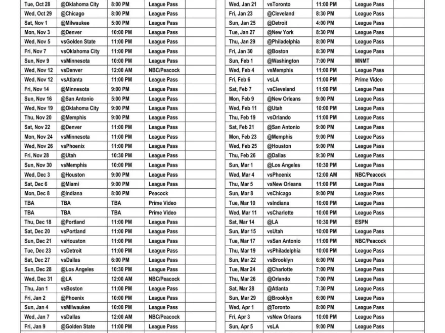 2025 26 Sacramento Kings Schedule Free Printable