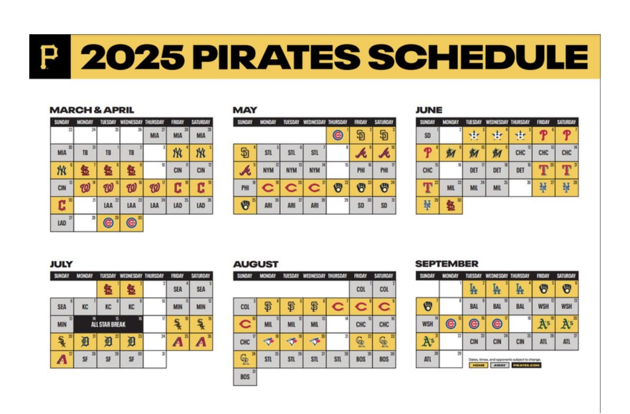 Pittsburgh Pirates Printable Schedule 2026