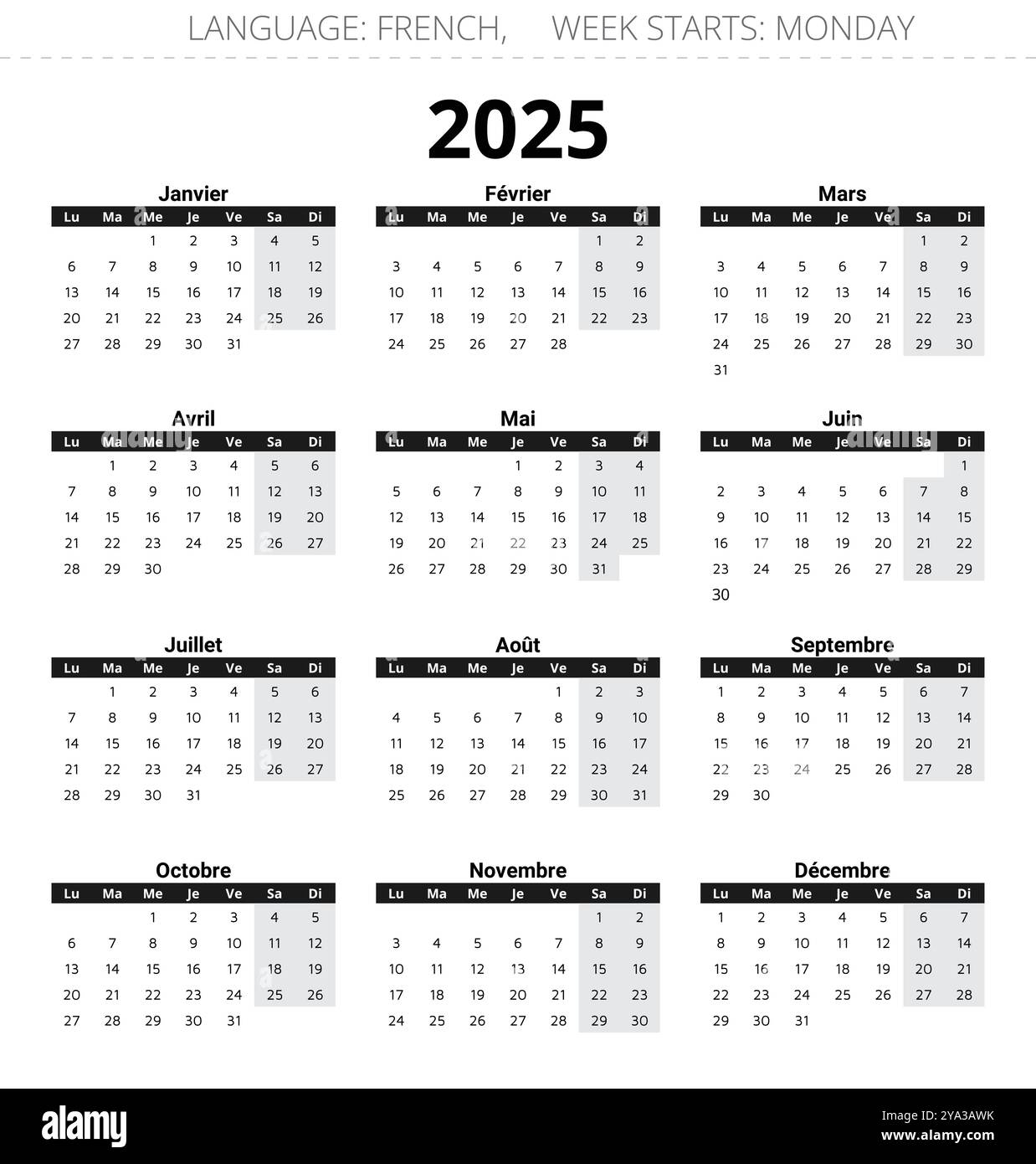 2025 French Calendar Calendrier Editable Vector Illustration For France 12 Months Year Stock Vector Image Art Alamy 2025 French Calendar Calendrier Editable Vector Illustration For France 12 Months Year Stock Vector Image Art Alamy