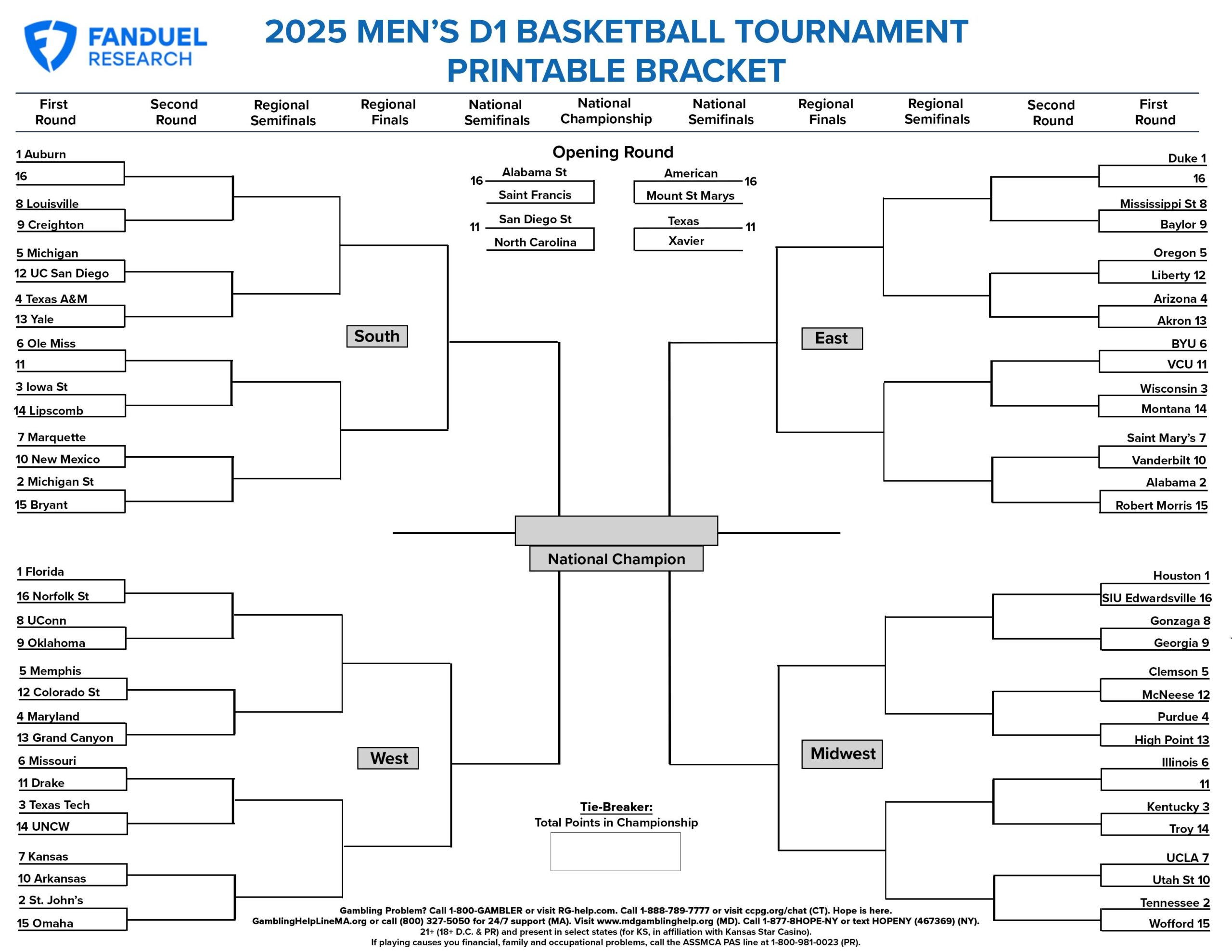 Printable Ncaa Basketball Playoff Schedule