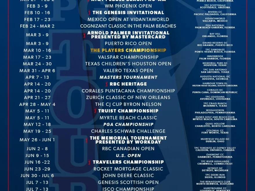 2025 PGA Tour Schedule R golf