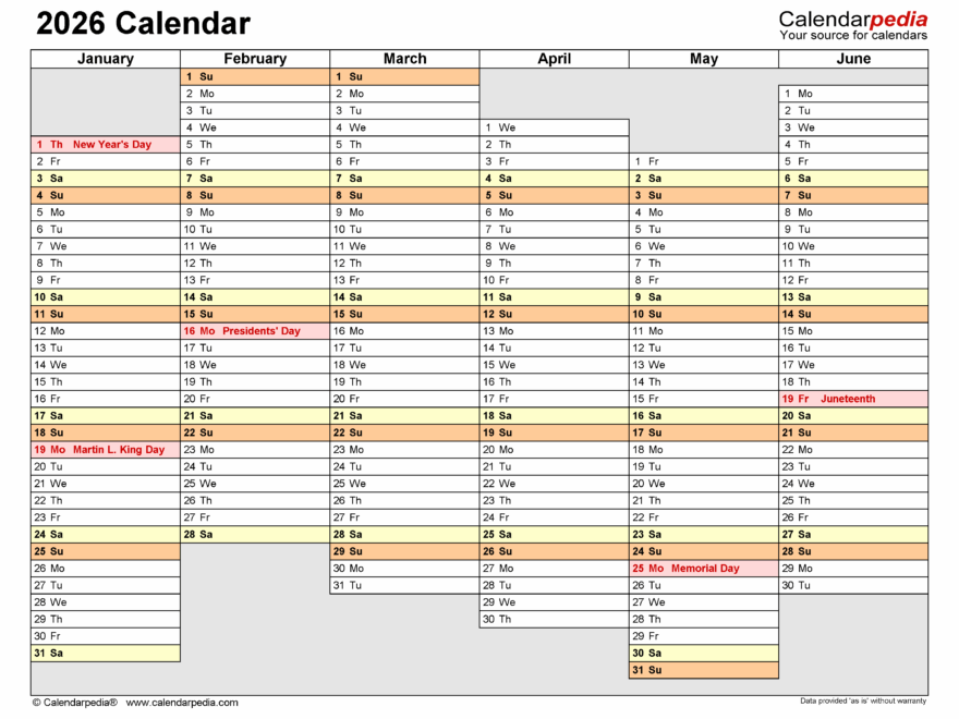 2026 Calendar Free Printable PDF Templates Calendarpedia