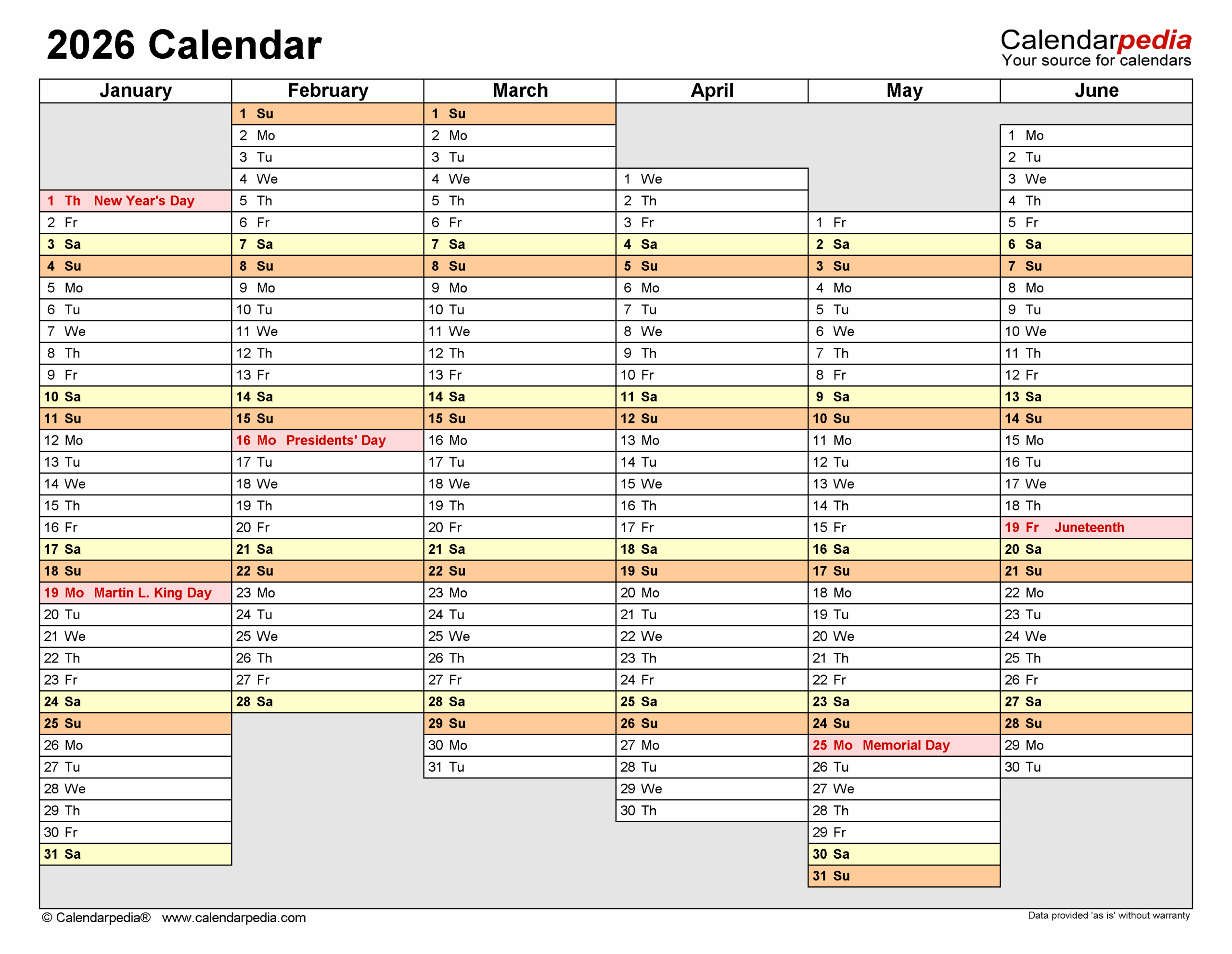 2026 Calendar Free Printable PDF Templates Calendarpedia