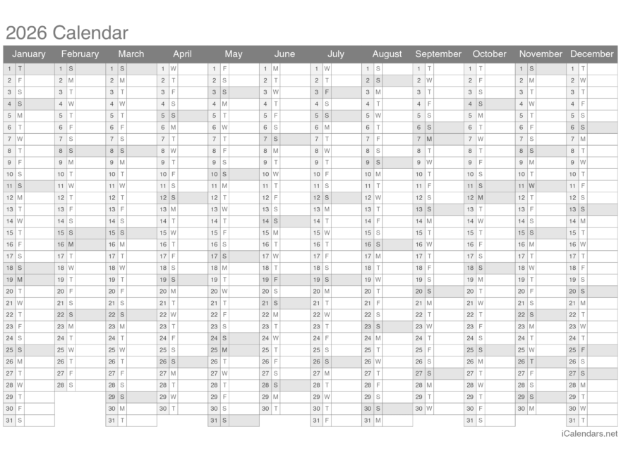 2026 Printable Calendar PDF Or Excel