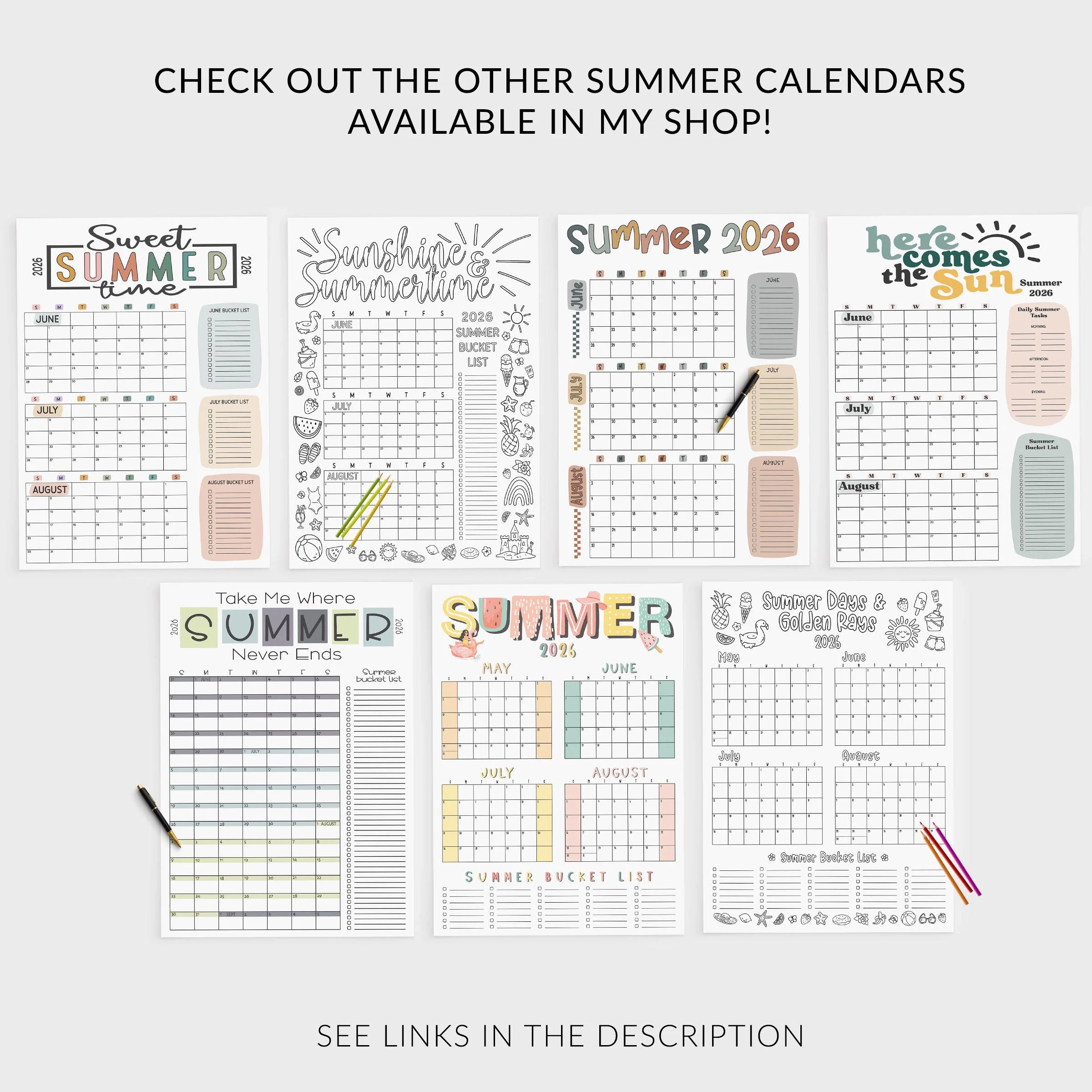 2026 Summer Calendar Poster Daily Tasks Bucket List 24x36 30x42 36x48 In Digital Download Etsy