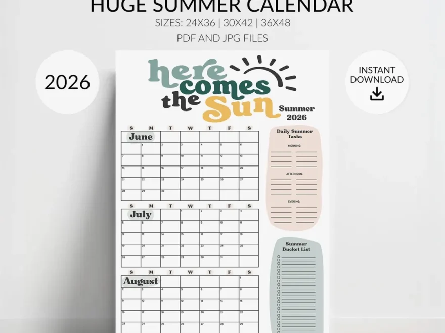 2026 Summer Calendar Poster Daily Tasks Bucket List 24x36 30x42 36x48 In Digital Download Etsy