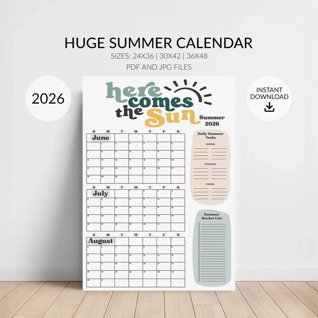 2026 Summer Calendar Poster Daily Tasks Bucket List 24x36 30x42 36x48 In Digital Download Etsy