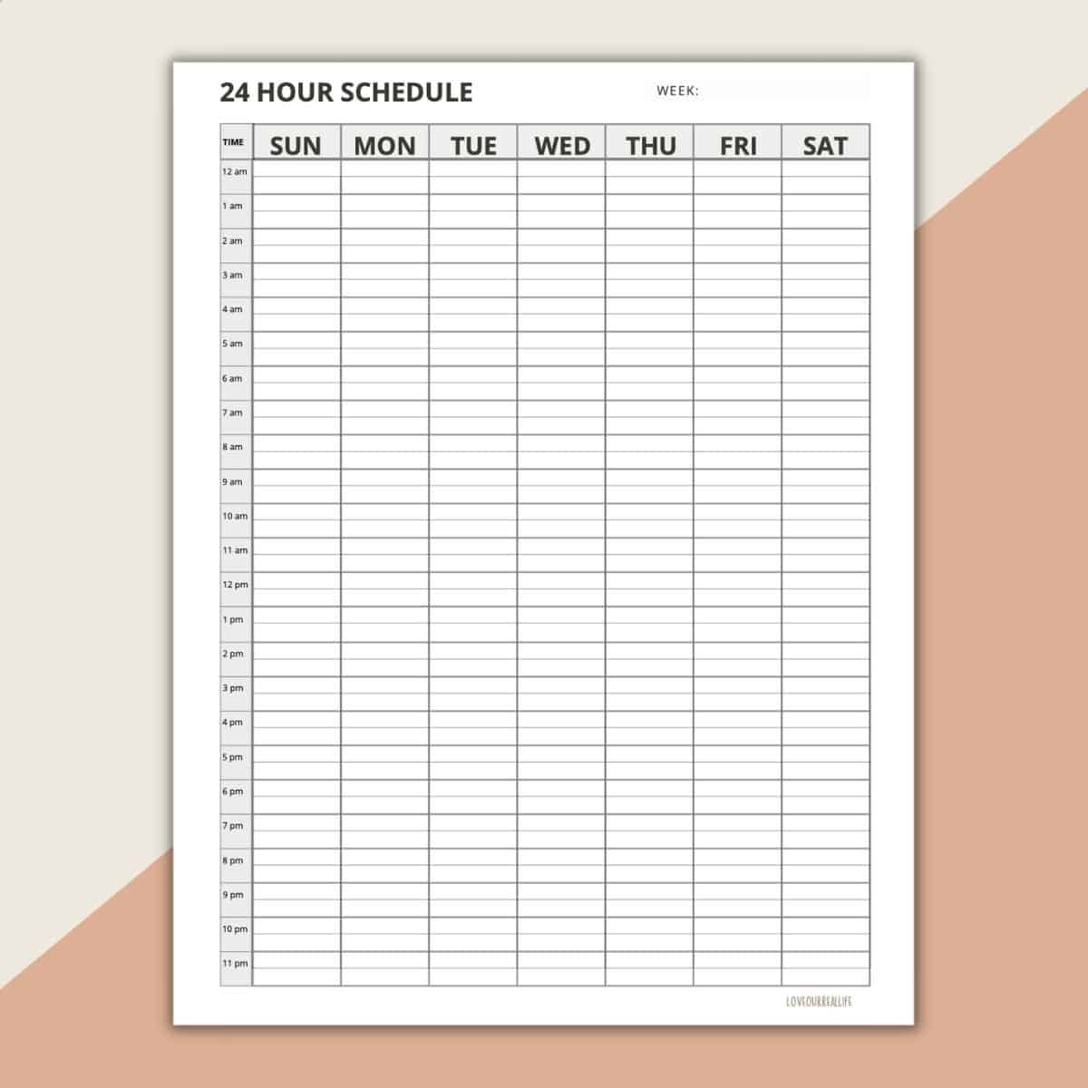 24 Hour Daily Schedule Template 1 Page Layout Printable Love Our Real Life 24 Hour Daily Schedule Template 1 Page Layout Printable Love Our Real Life