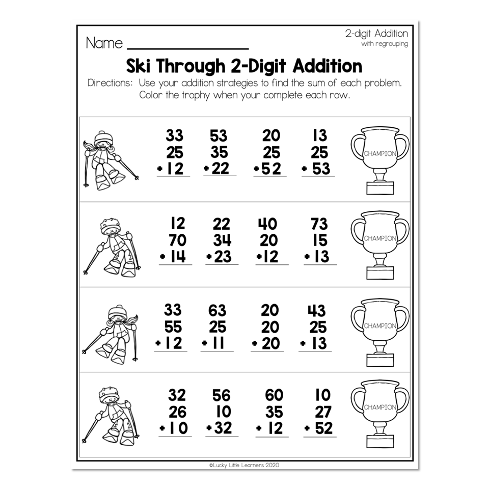 2nd Grade Math Worksheets 2 Digit Addition With Regrouping Ski Worksheets Library