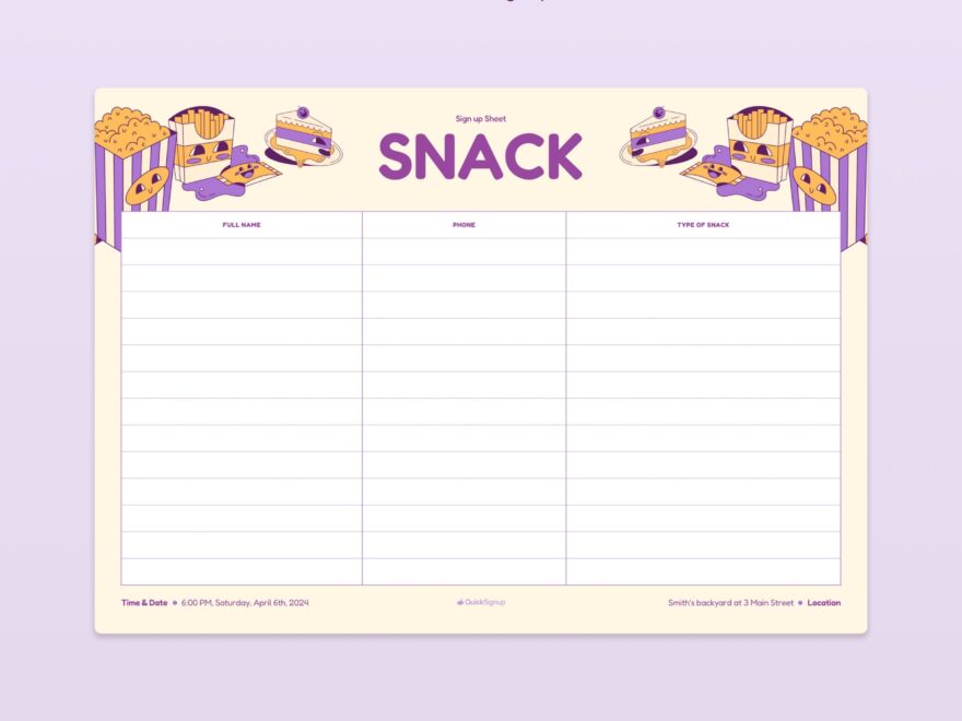 3 Snack Sign Up Sheet Templates Online Printables