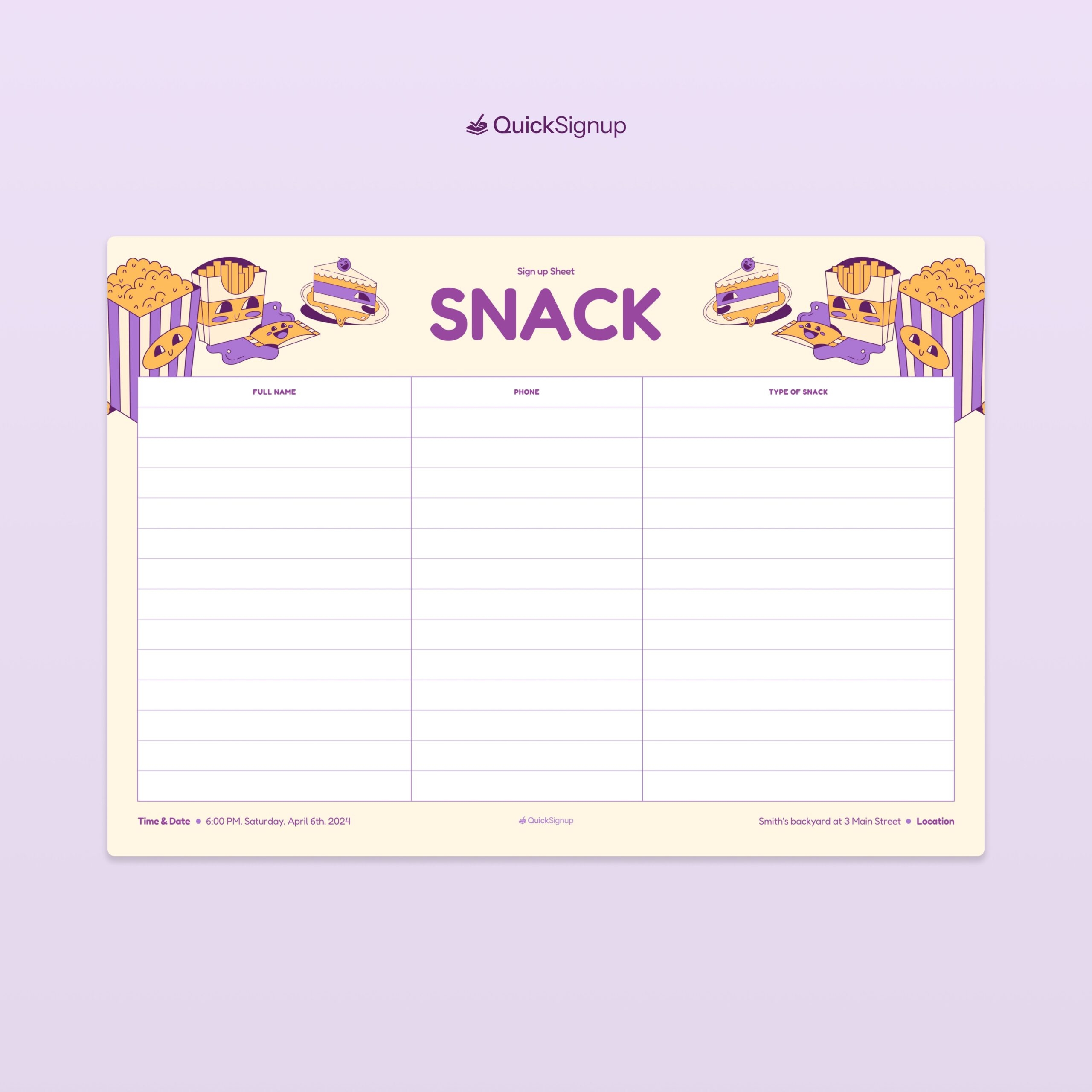 3 Snack Sign Up Sheet Templates Online Printables 3 Snack Sign Up Sheet Templates Online Printables
