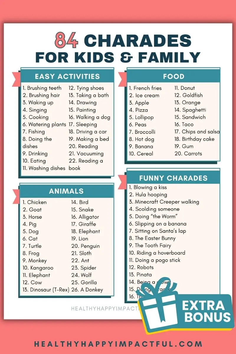 Fre Printable List For Charades Words Fre Printable List For Charades Words