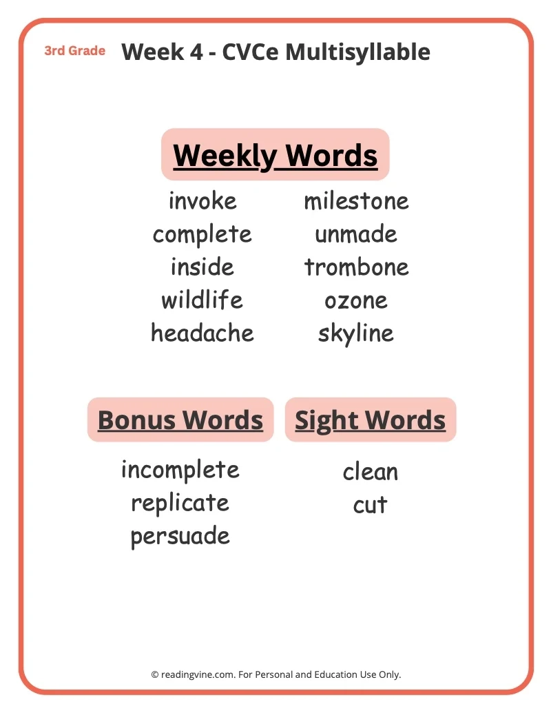 3rd Grade Spelling Words Free Printable 36 Week List