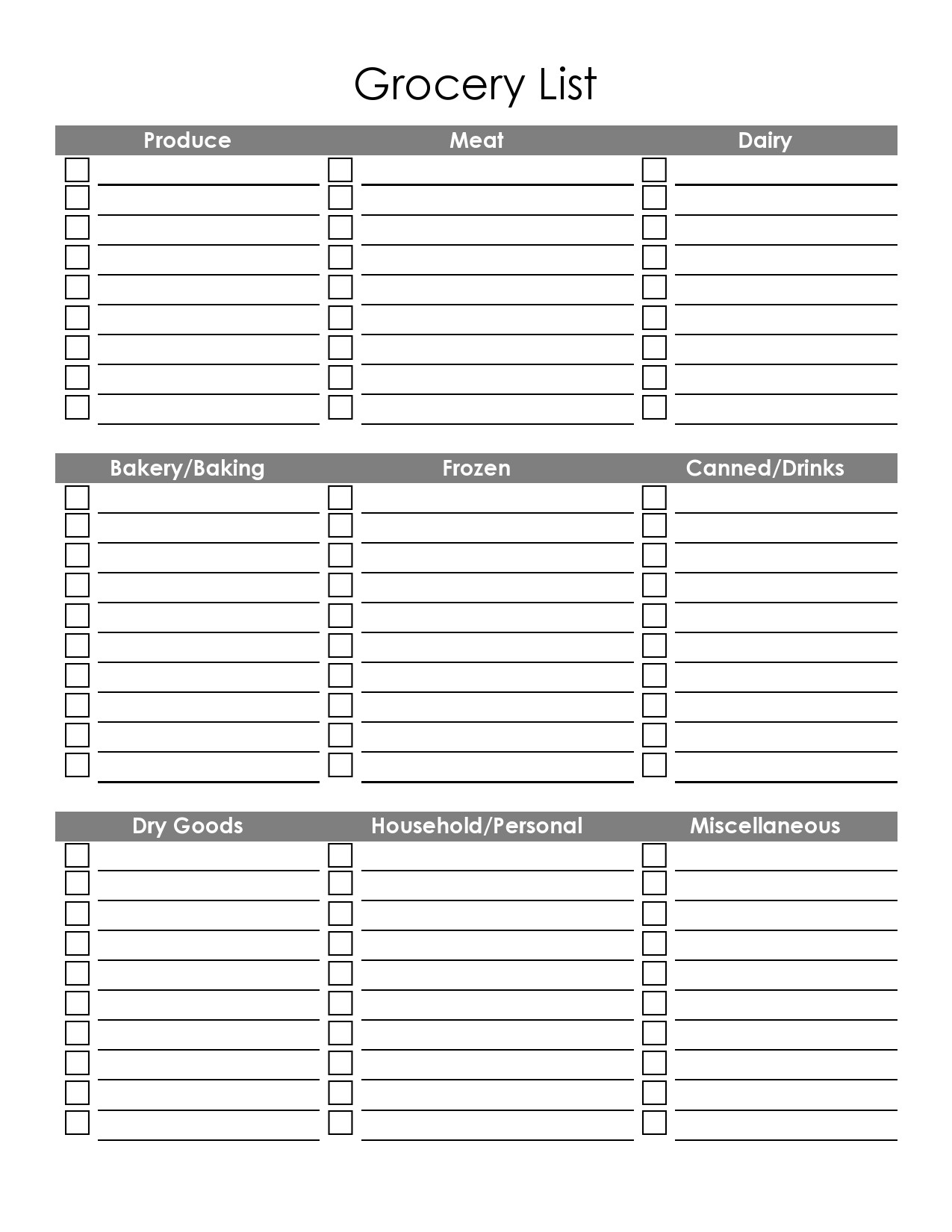 Printable Grocery List For Multiple Stores