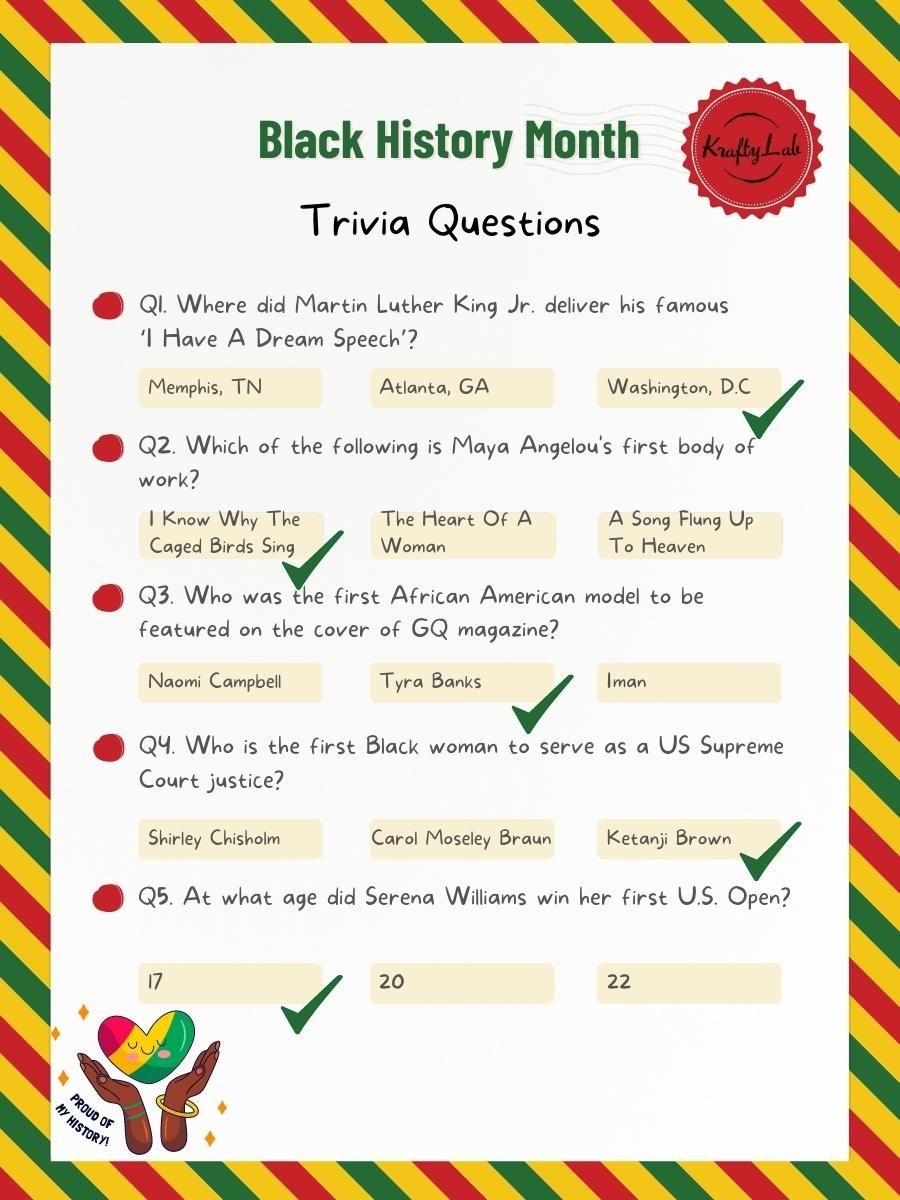 Black History Month Trivia Printable