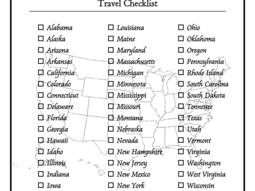 50 US States Checklist Worksheets Library