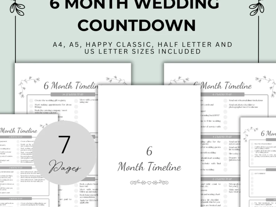 6 Month Wedding Planning Checklist Printable Six Month Wedding Countdown To Wedding Step By Step Guide Gift For Bride Checklist Template Etsy