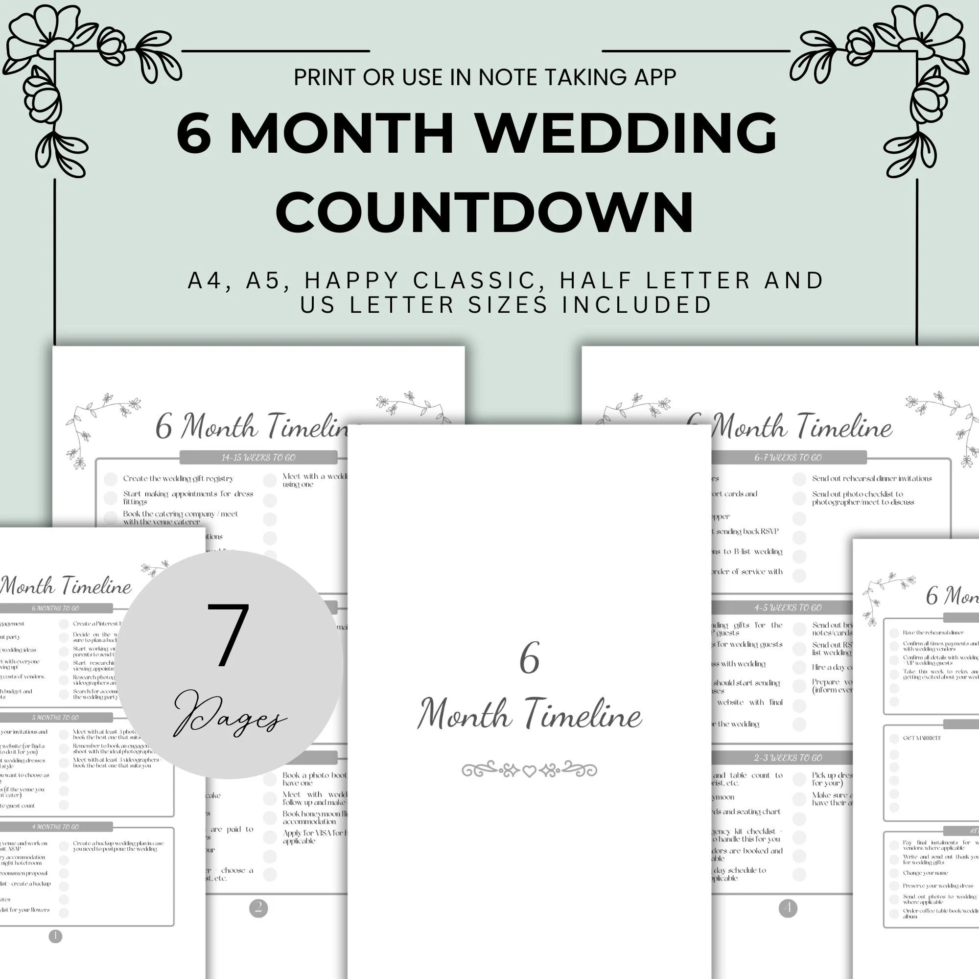 6 Month Wedding Planning Checklist Printable Six Month Wedding Countdown To Wedding Step By Step Guide Gift For Bride Checklist Template Etsy