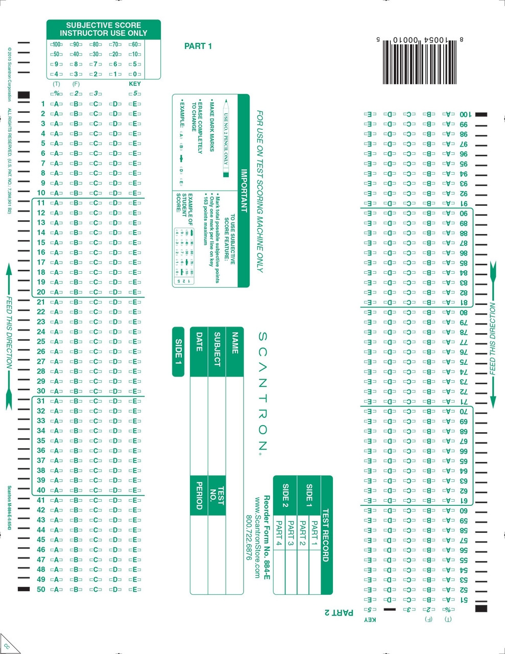 Test Scantron Sheet Printable