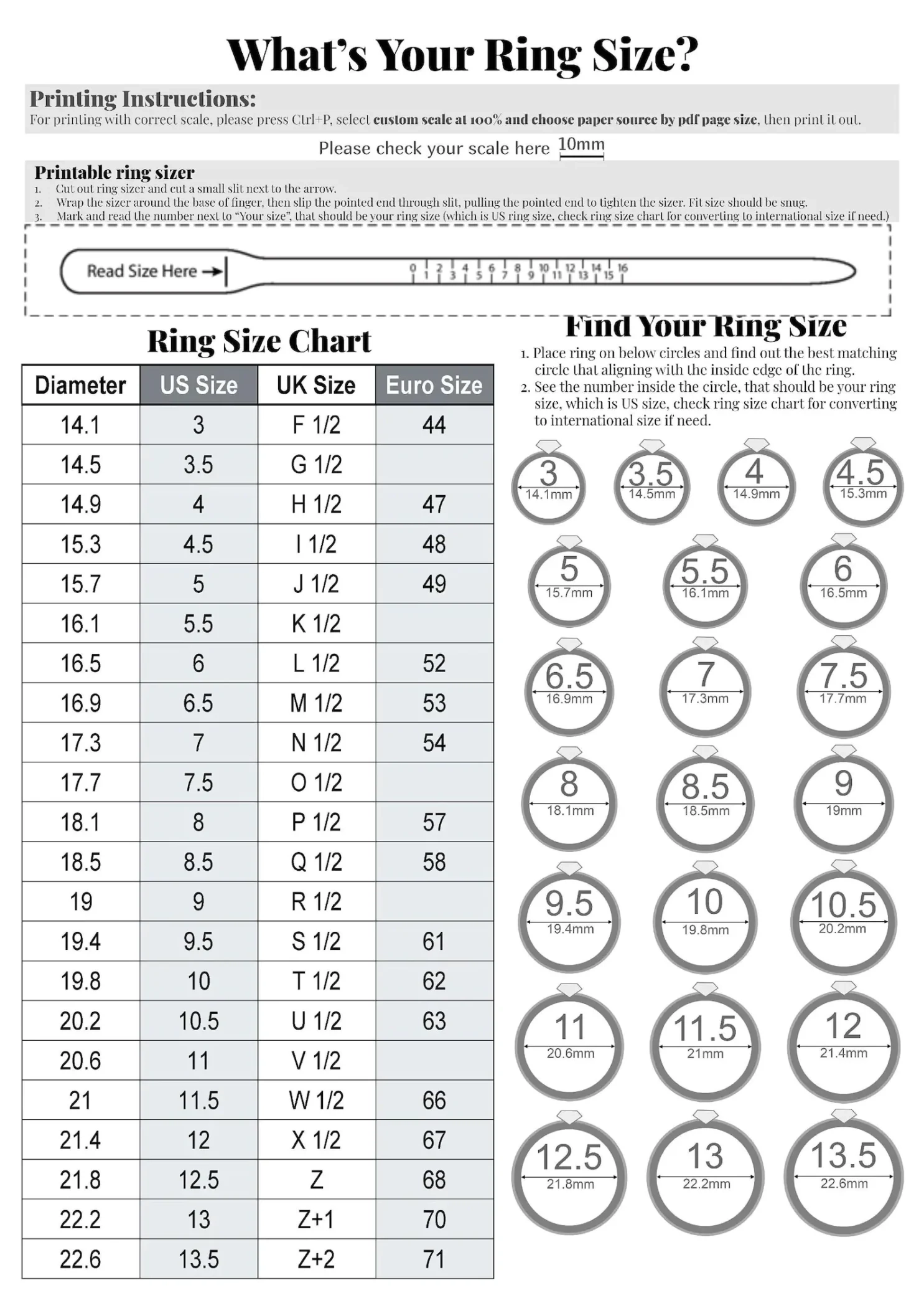 Printable Mens Ring Size Guide