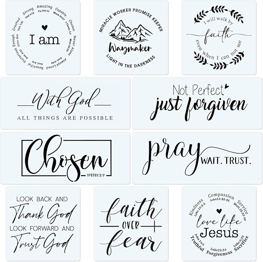 Amazon 10 Set Farmhouse Christian Stencil With God All Things Are Possible Faith Waymaker Bible Verse Sign Motivational Painting Stencils For Home Office Wall Decor Reusable Template DIY Wood Sign Home