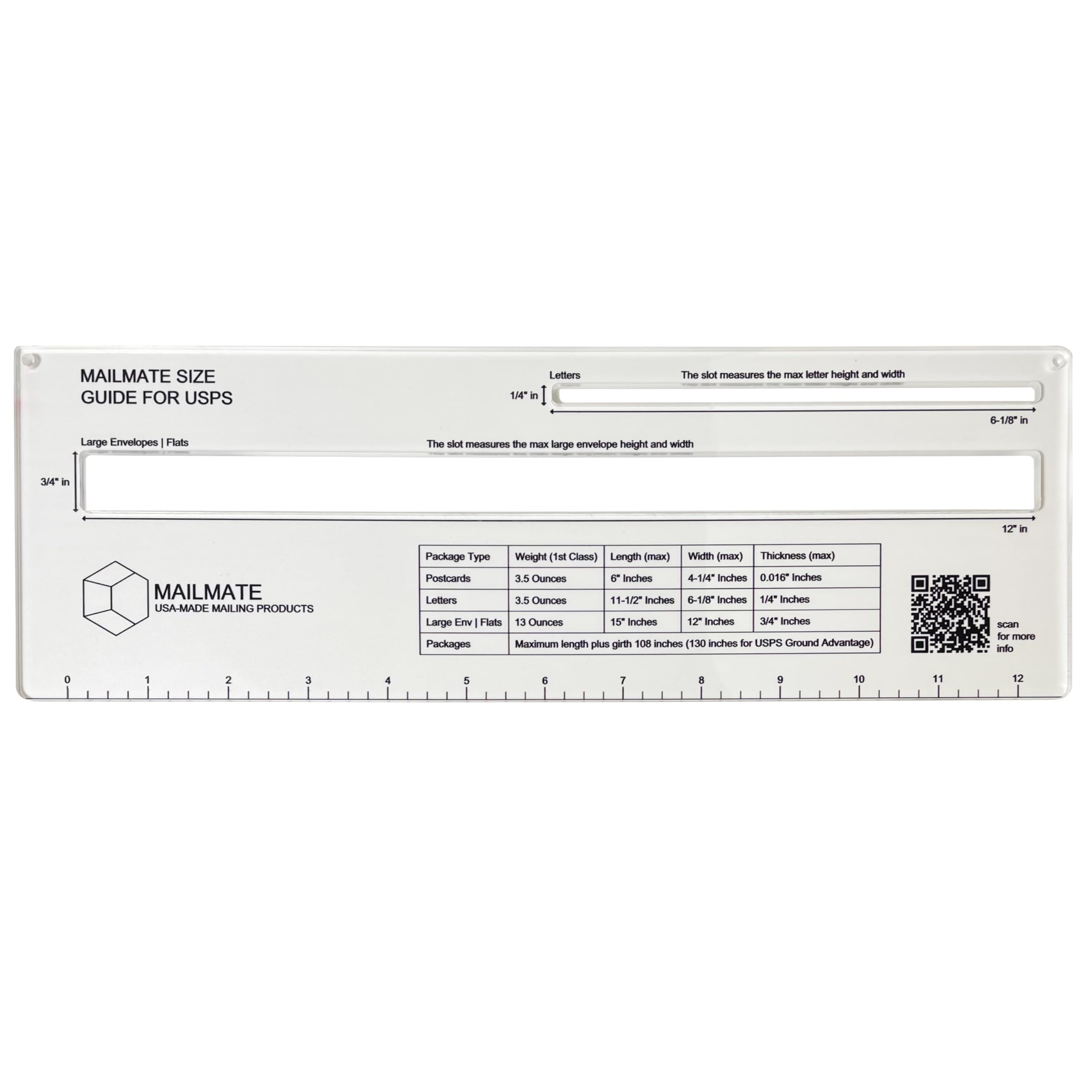 Amazon Mailmate Shipping Guide For USPS Mail Sizer Mail Measure Slot Template Letter Envelope Size Measuring Tool For USPS Inc Ruler Weights Info Office Products