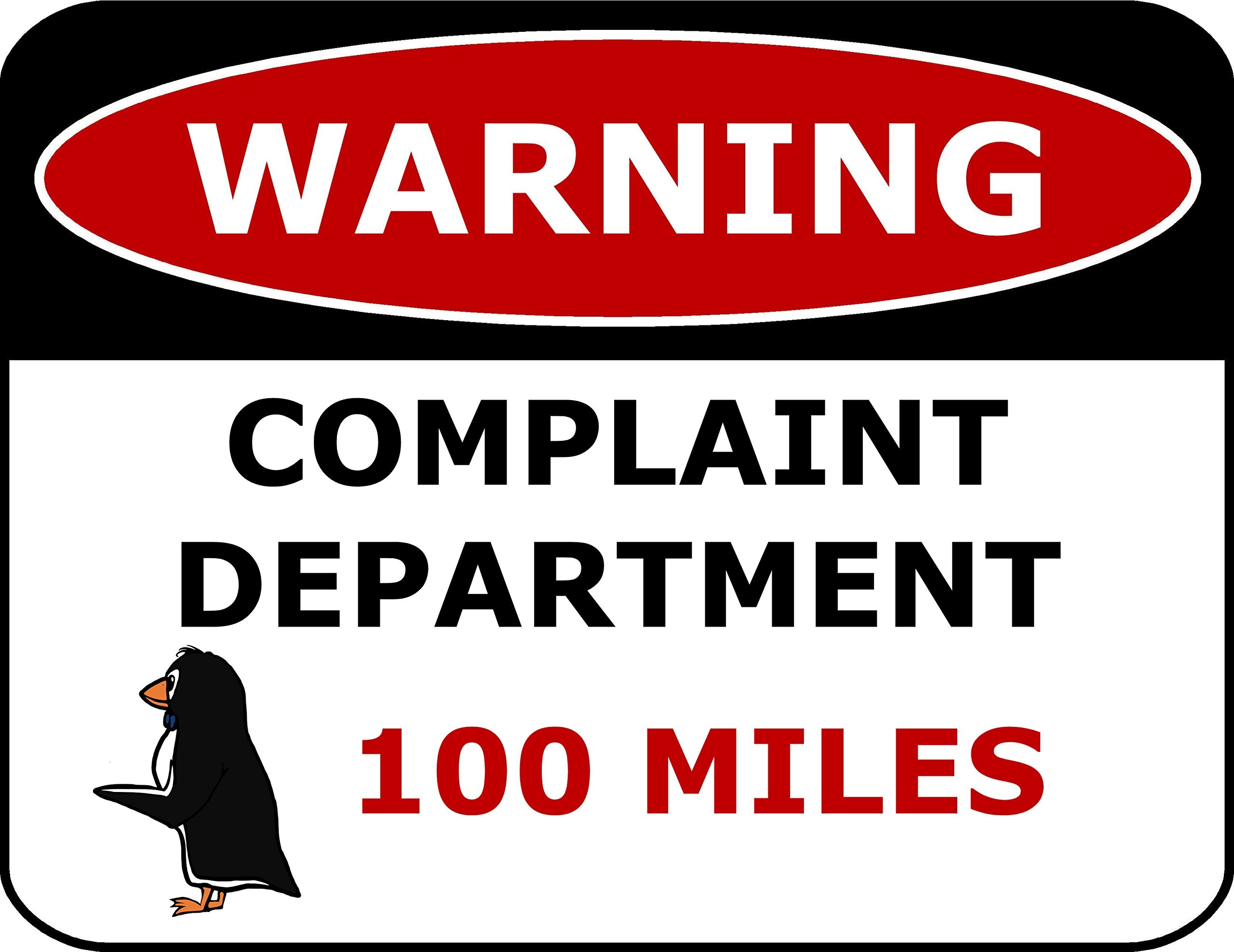 Amazon PCSCP Warning Complaint Department 100 Miles 11 Inch By 9 5 Inch Laminated Funny Sign Patio Lawn Garden
