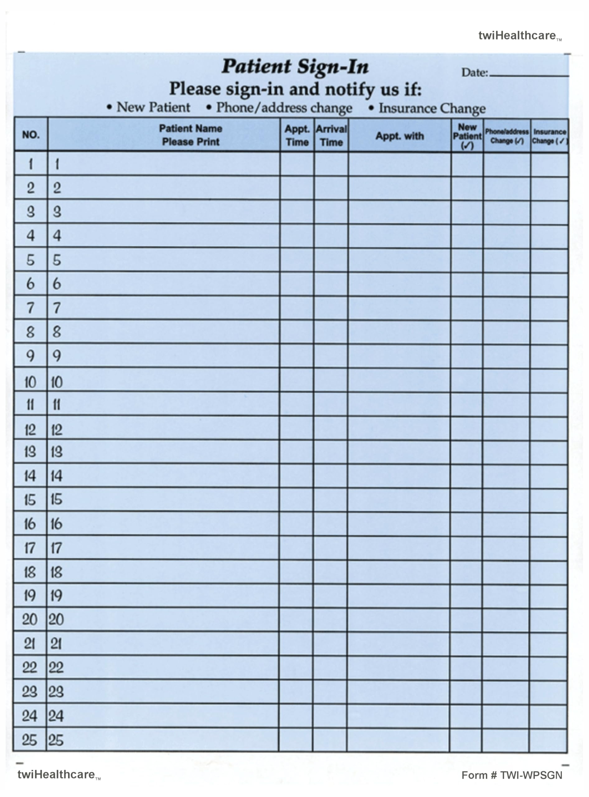 Printable Patient Sign In Sheets