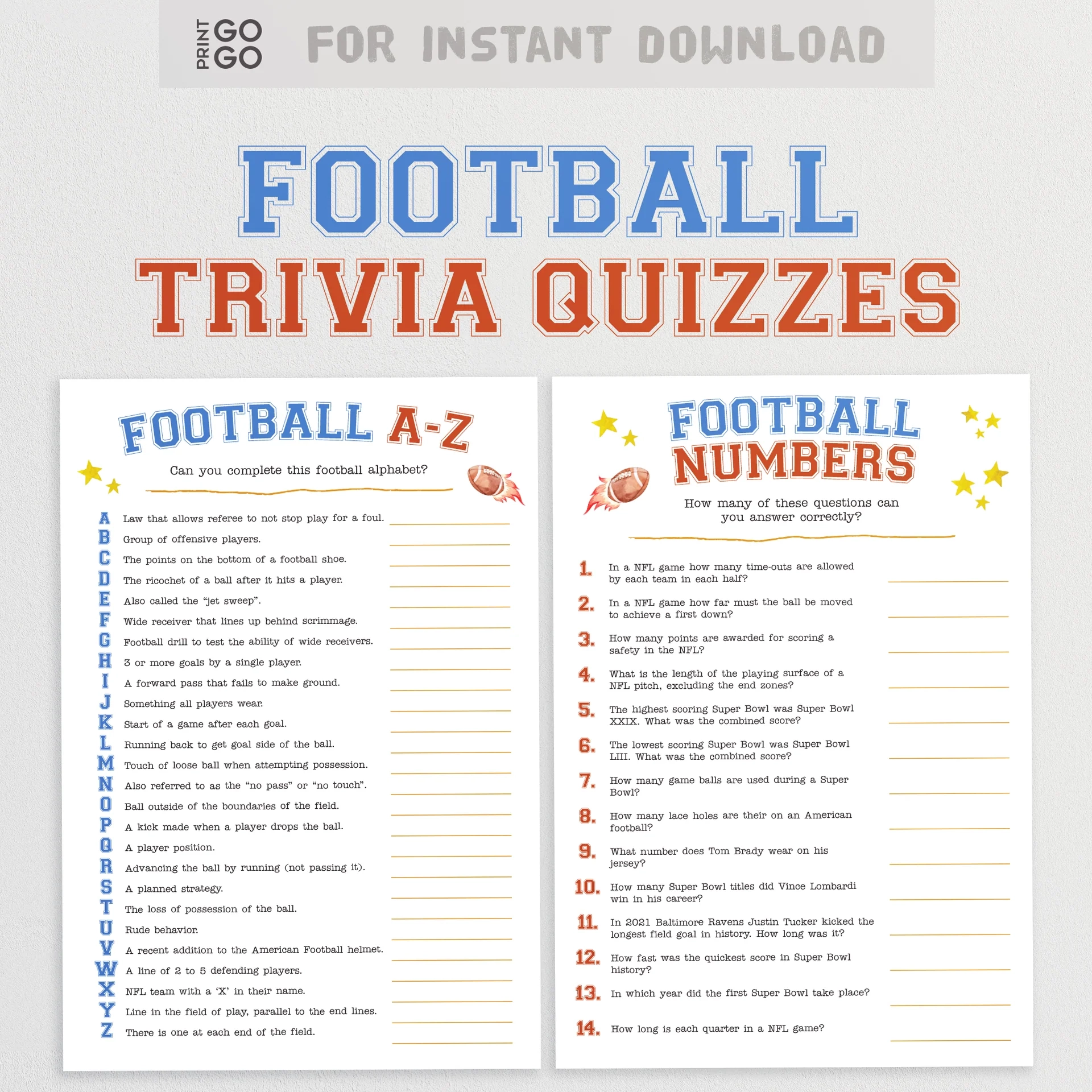 American Football Trivia Quizzes Printable Super Bowl Party Games Print GoGo American Football Trivia Quizzes Printable Super Bowl Party Games Print GoGo