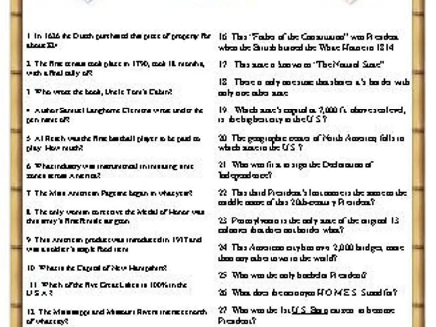 American Trivia Quiz Etsy