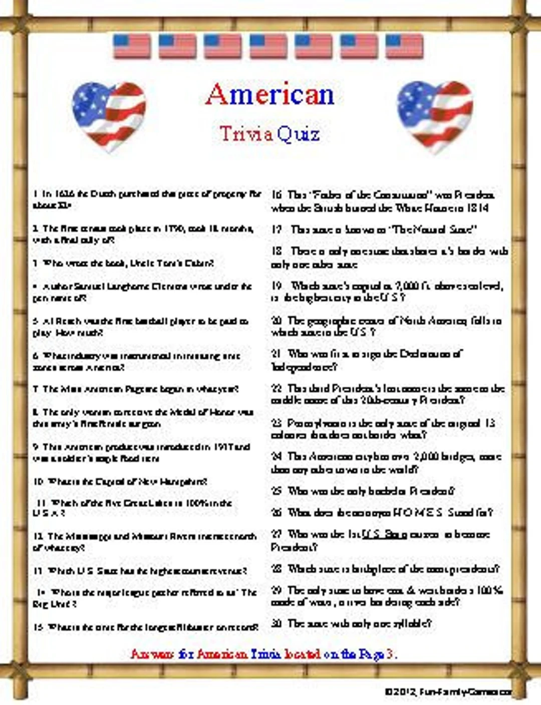 American Trivia Quiz Etsy