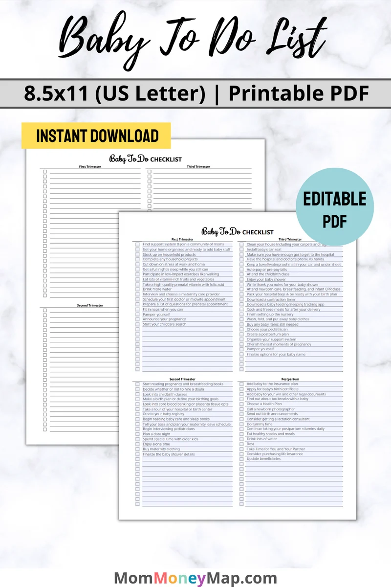 Baby To Do Checklist Printable PDF Mom Money Map